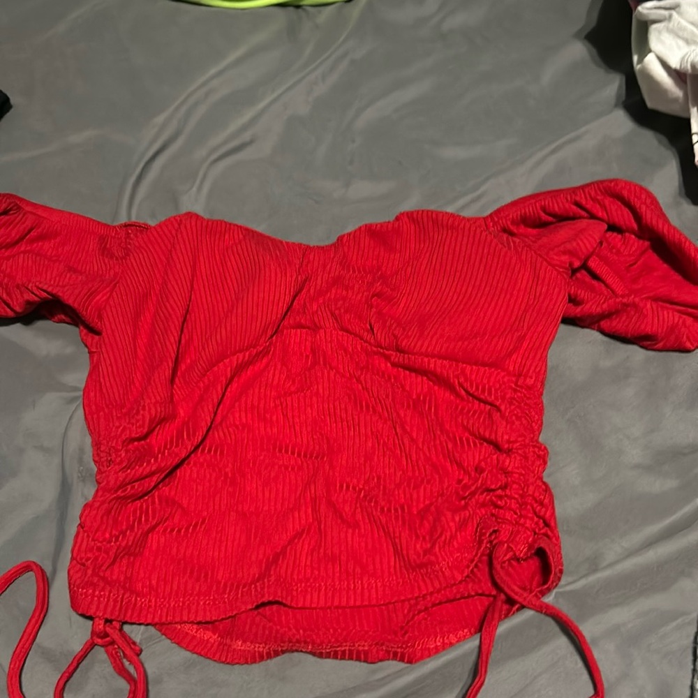 red off the shoulder top with built in padding